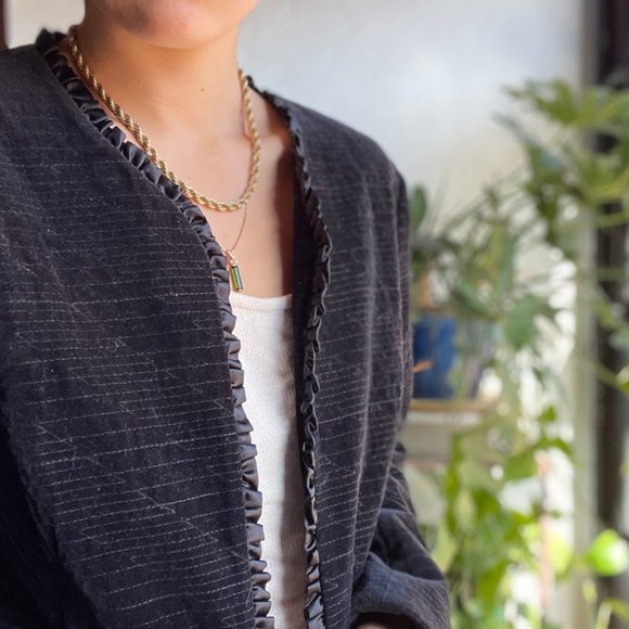 🏷 Sold | Black Velvet Ruffle Blazer - Picture 7 of 8